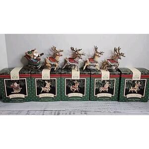 Hallmark Keepsake Ornament Santa And His Reindeer Vintage Set Of 5 1992